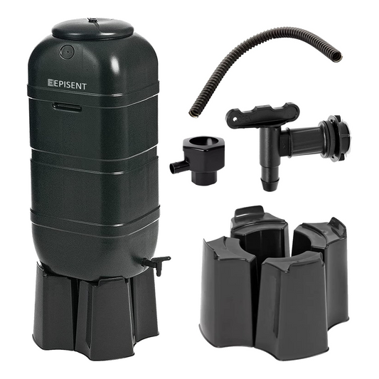 EPISENT 230L& 100L Water Butt - Garden Water Storage - Plastic Water Butt Set Including Tap, Stand, Lockable Lid, & Filler Kit - Ideal for Any Garden - Eco Friendly Water Storage Unit