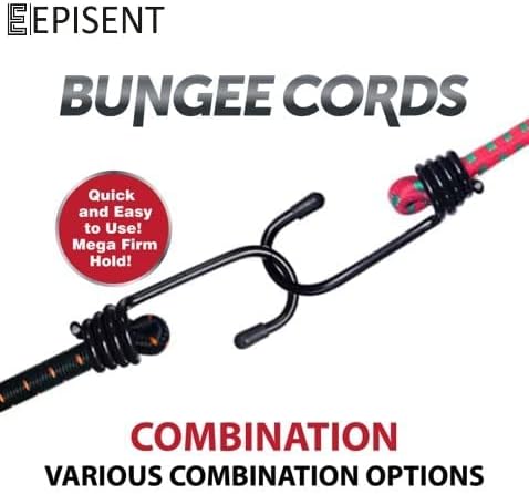 EPISENT Elastic Bungee Cords with Hooks - Heavy Duty Bungie Straps - High-Grade Latex, Metal Hooks on Both Sides - Waterproof Straps for Camping, Bike, Tents, RVs, Luggage Racks and More