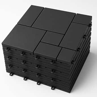 EPISENT | Decking Tiles | 30cm x 30cm | Black | Interlocking Deck Tiles | Garden, Patio & Outdoor Tiles | Pack of