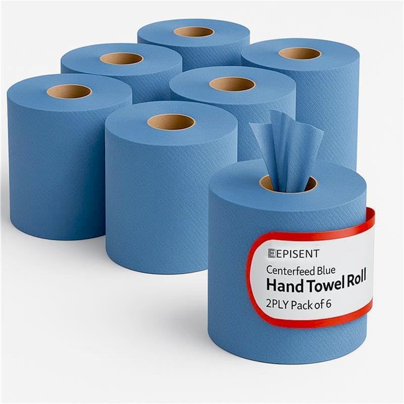 EPISENT Centrefeed Blue Hand Towel Rolls - Multipurpose Kitchen Towel for Cleaning Commercial & Home - Quality Recycled Paper - Environment Friendly Kitchen Roll