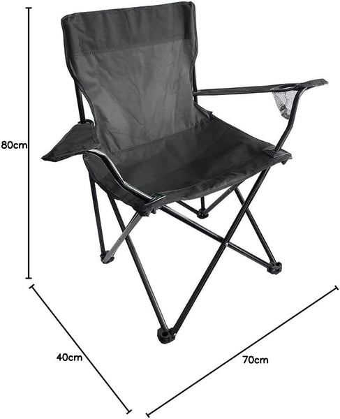 EPISENT Camping Chair | Lightweight & Portable Fishing Chair with Carrying Bag | Armrests & Cup Holder | Perfect for Caravan Trips, BBQs, Garden, Beach, Picnic, and Traveling (Black) - Hover