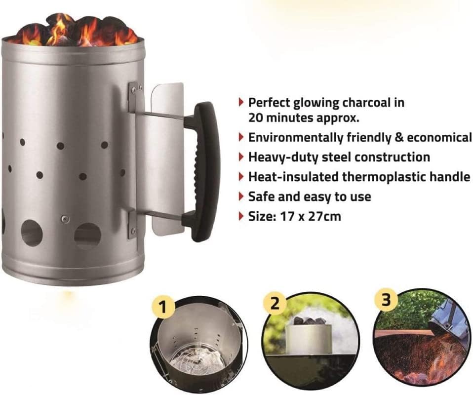 EPISENT Barbecue Grill Trolley and Heavy Duty BBQ Chimney Starter - Outdoor Barbecue Grill Trolley - Quick Start Charcoal & Coal Burner for Faster Grilling - Garden BBQ