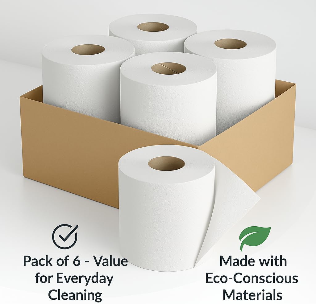 EPISENT White Rolls| 2 PLY Pack of 6 Rolls| Embossed Centre Feed| Kitchen Towel| White ROLL