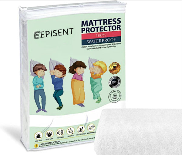 Episent 100% Waterproof Mattress Cover - Get ultimate protection for your bed in small, double, and king sizes. Sleep worry-free with this hypoallergenic cover.