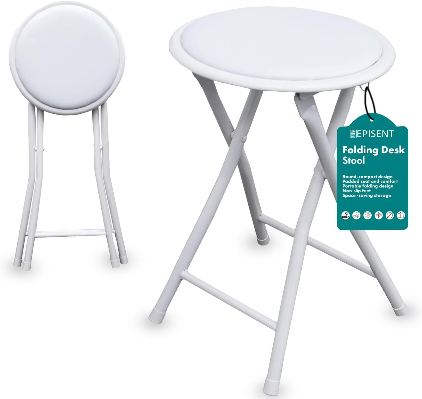 EPISENT Folding Stool - Padded High Stool for Home, Breakfast, Office, Kitchen, Desk, Bar