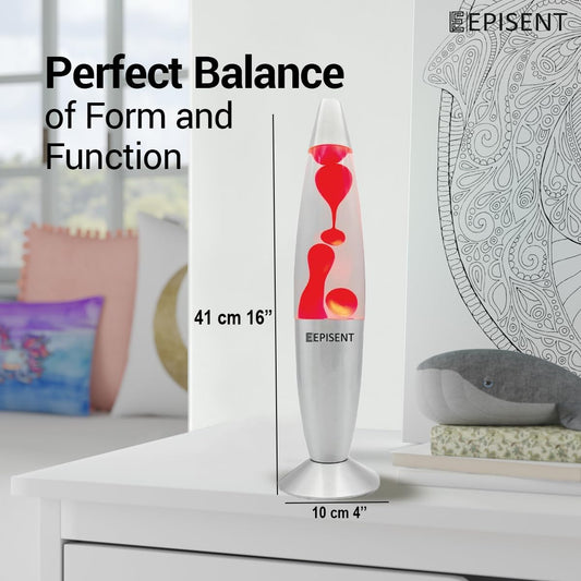 EPISENT Mood Lamp 16inch - Retro Night Light for Home Office Décor - Beautiful Liquid Wax Lamp - Electrically Operated - Great Gift for Kids & Adults - Relaxing (Red/Clear)