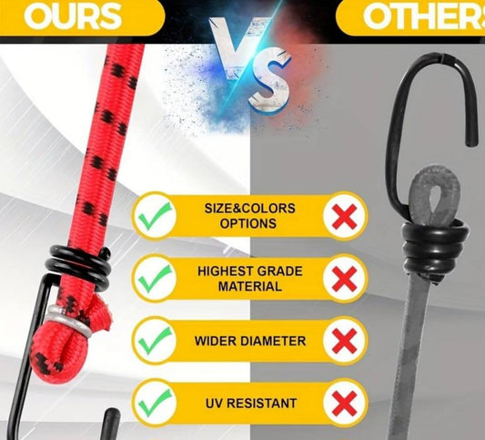 EPISENT Elastic Bungee Cords with Hooks - Heavy Duty Bungie Straps - High-Grade Latex, Metal Hooks on Both Sides - Waterproof Straps for Camping, Bike, Tents, RVs, Luggage Racks and More
