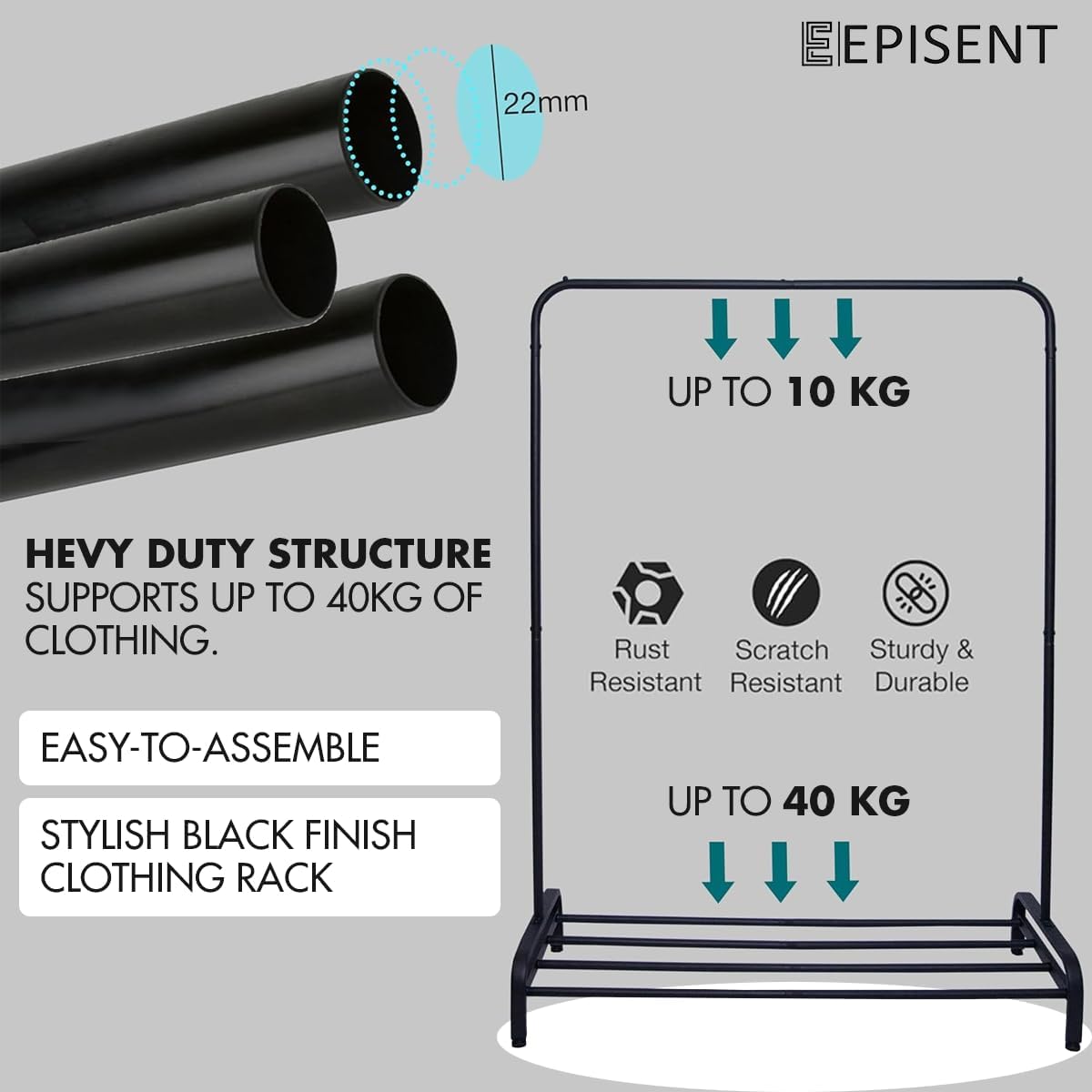 EPISENT Clothes Rail | Multifunctional 110x55x150cm Rack for Bedroom | Metal Hanging Rail with Minimalist Design | Clothing Racks for Hanging Clothes