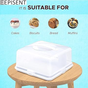EPISENT Large Cake Box - With Lockable Lid & Carry Handles - Cake Storage Container - Portable Plastic Cake Carrier - Suitable for 11 inch Cake - For Cakes, Cookies,