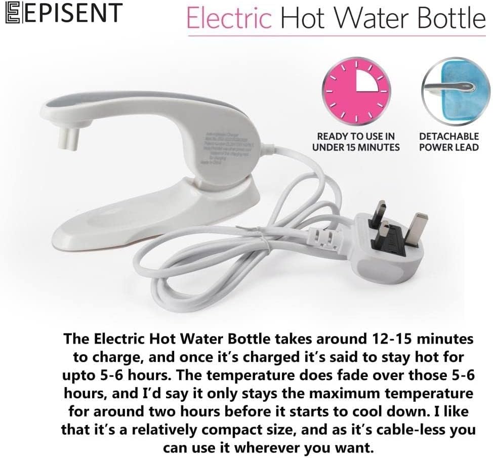EPISENT Electric Hot Water Bottles - Rechargeable, Soft & Cosy Water Bag - Lower Back, Stomach & Hand Warmer - Wearable Electric Warmer - Pain Relief Bag