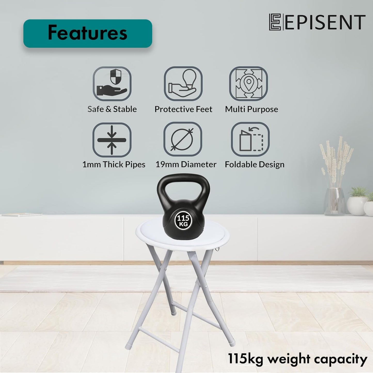 EPISENT Folding Stool - Padded High Stool for Home, Breakfast, Office, Kitchen, Desk, Bar