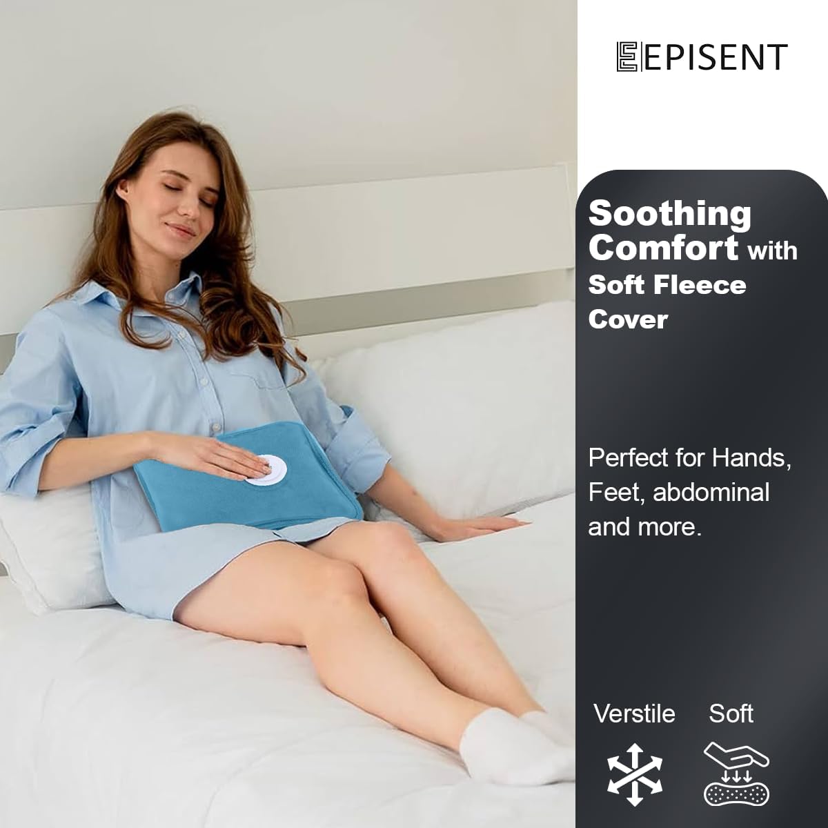 EPISENT Electric Hot Water Bottles - Rechargeable, Soft & Cosy Water Bag - Lower Back, Stomach & Hand Warmer - Wearable Electric Warmer - Pain Relief Bag