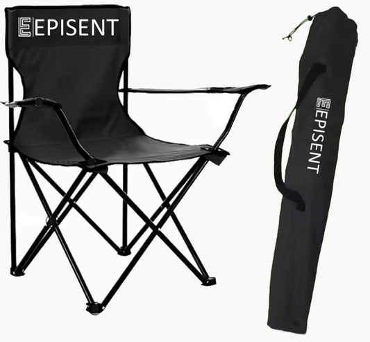 EPISENT Camping Chair | Lightweight & Portable Fishing Chair with Carrying Bag | Armrests & Cup Holder | Perfect for Caravan Trips, BBQs, Garden, Beach, Picnic, and Traveling (Black)