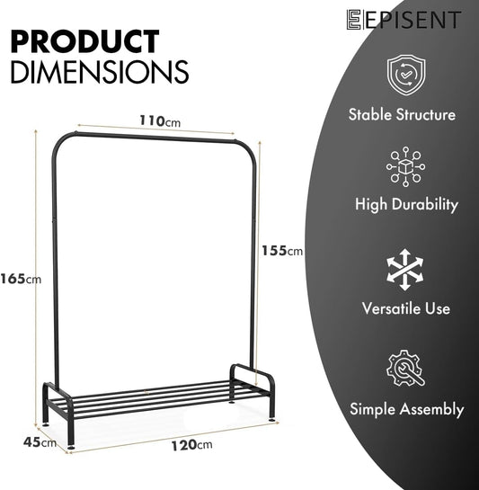 EPISENT Clothes Rail | Multifunctional 110x55x150cm Rack for Bedroom | Metal Hanging Rail with Minimalist Design | Clothing Racks for Hanging Clothes