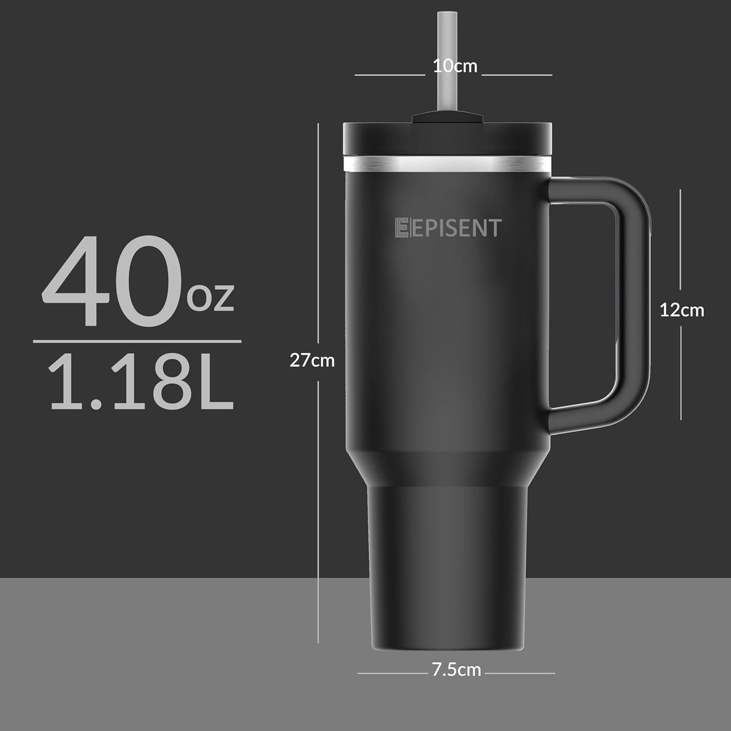 Premium 40oz Tumbler with Handle & Straw – Leakproof Stainless Steel Travel Mug – Vacuum Insulated Cup for Hot & Cold Drinks – Dishwasher Safe, Reusable, Travel Friendly – 𝗘𝗣𝗜𝗦𝗘𝗡𝗧
