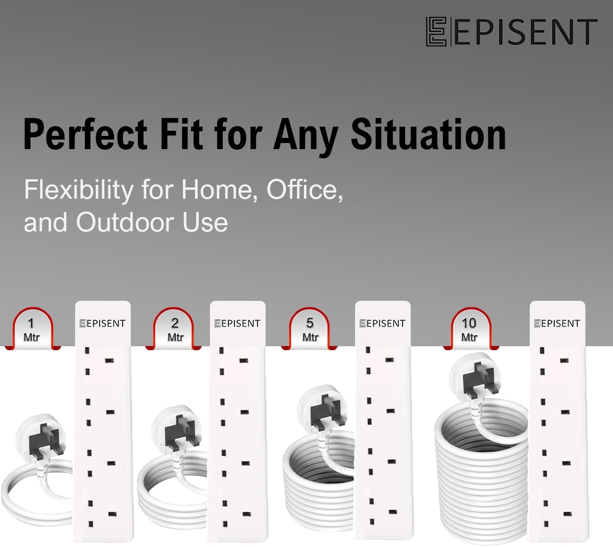 EPISENT 4 Way Extension Lead with 1M Cable – Multi Plug Power Strip with UK Plug – Surge Protected Heavy Duty White Socket – Wall Mountable Extension Cable for Home, Office, Bedroom, Workshop & Garage