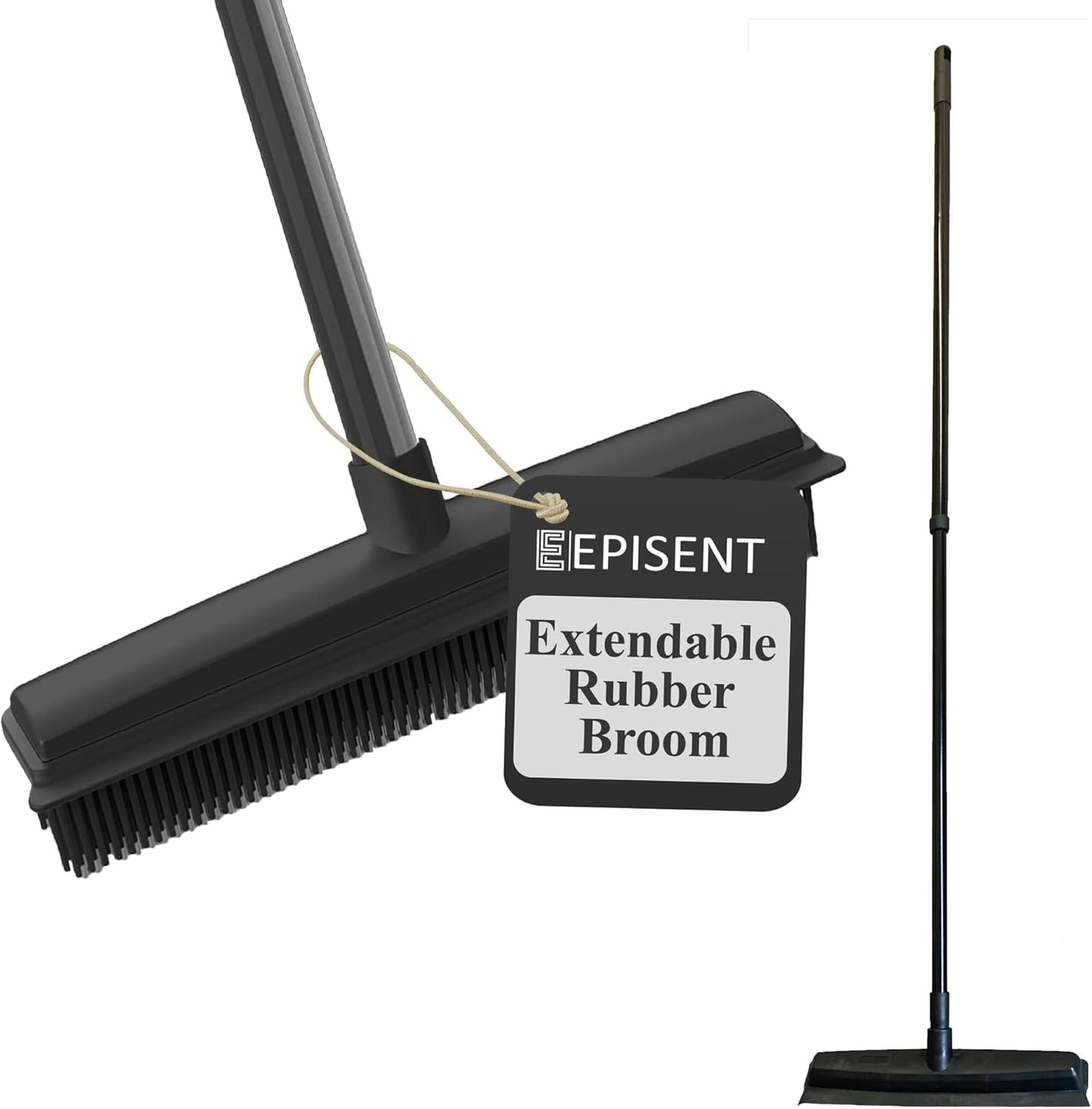 EPISENT Extendable Rubber Broom with Soft Bristles Perfect for Indoor Floor Sweeping, Carpet Cleaning & Pet Hair Removal Squeegee Edge for Wet & Dry Use Sturdy Handle