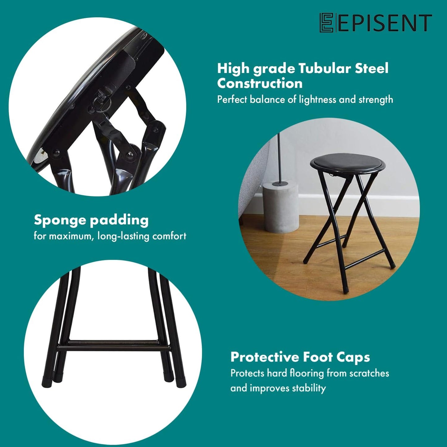 EPISENT Folding Stool - Padded High Stool for Home, Breakfast, Office, Kitchen, Desk, Bar
