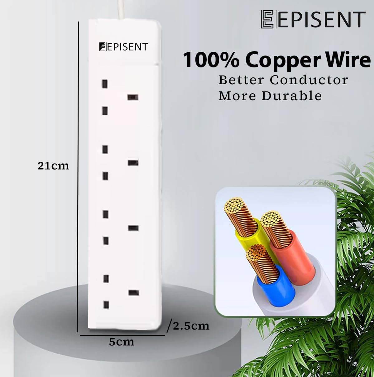 EPISENT 4 Way Extension Lead with 1M Cable – Multi Plug Power Strip with UK Plug – Surge Protected Heavy Duty White Socket – Wall Mountable Extension Cable for Home, Office, Bedroom, Workshop & Garage