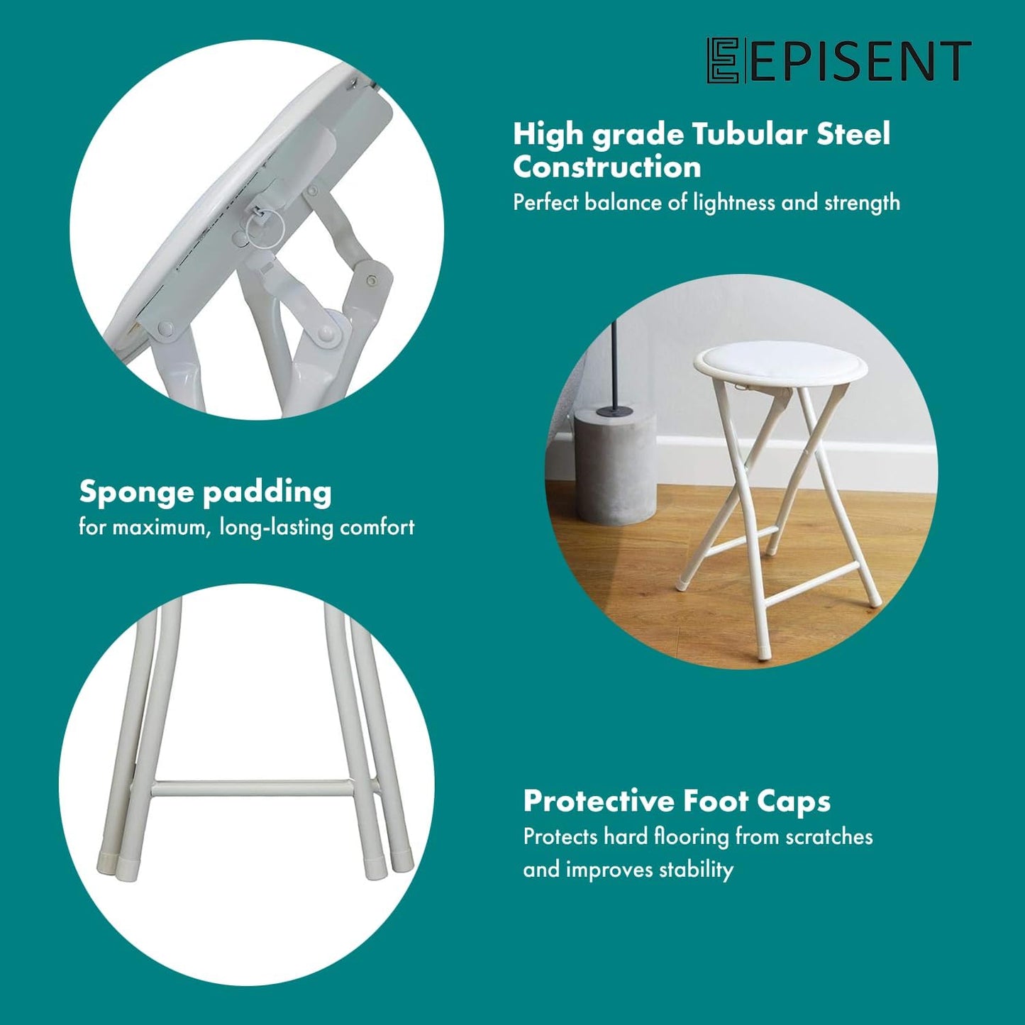 EPISENT Folding Stool - Padded High Stool for Home, Breakfast, Office, Kitchen, Desk, Bar