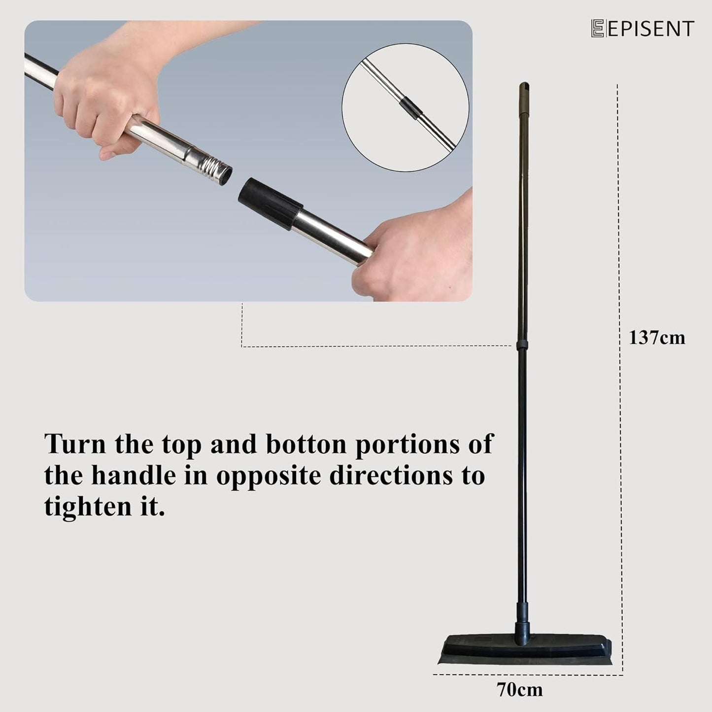 EPISENT Extendable Rubber Broom with Soft Bristles Perfect for Indoor Floor Sweeping, Carpet Cleaning & Pet Hair Removal Squeegee Edge for Wet & Dry Use Sturdy Handle