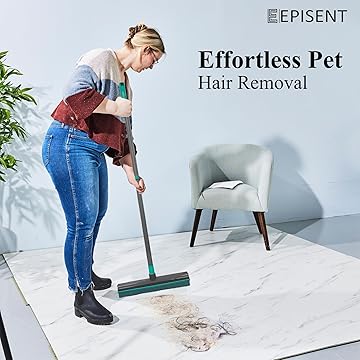 EPISENT Extendable Rubber Broom with Soft Bristles Perfect for Indoor Floor Sweeping, Carpet Cleaning & Pet Hair Removal Squeegee Edge for Wet & Dry Use Sturdy Handle