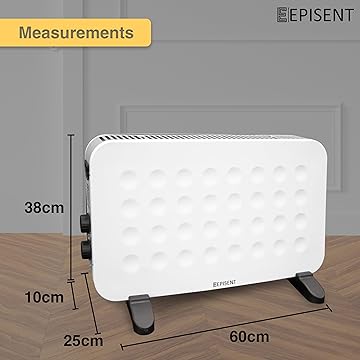 EPISENT Electric Convector Heater with 3 Adjustable Heat Settings(750W/1250W/2000W), Overheat & Tip-Over Protection - Freestanding, Silent Operation, Portable, Ideal for Home/Office (DESIGN, WHITE)
