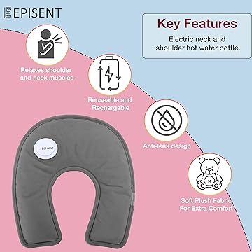 EPISENT Electric Hot Water Bottles - Rechargeable, Soft & Cosy Water Bag - Lower Back, Stomach & Hand Warmer - Wearable Electric Warmer - Pain Relief Bag