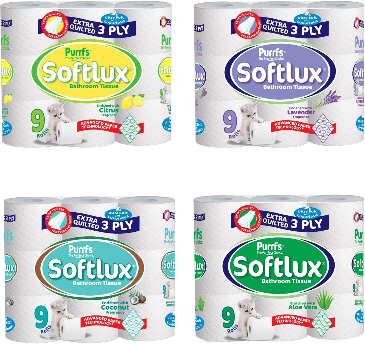 Episent Luxury Toilet Rolls Pack of 9 - Aloe Vera Scented | 3-Ply Extra Quilted | Premium Quality | Soft & Strong | Eco-Friendly | Ideal for Home & Office | Convenient Bulk Packaging
