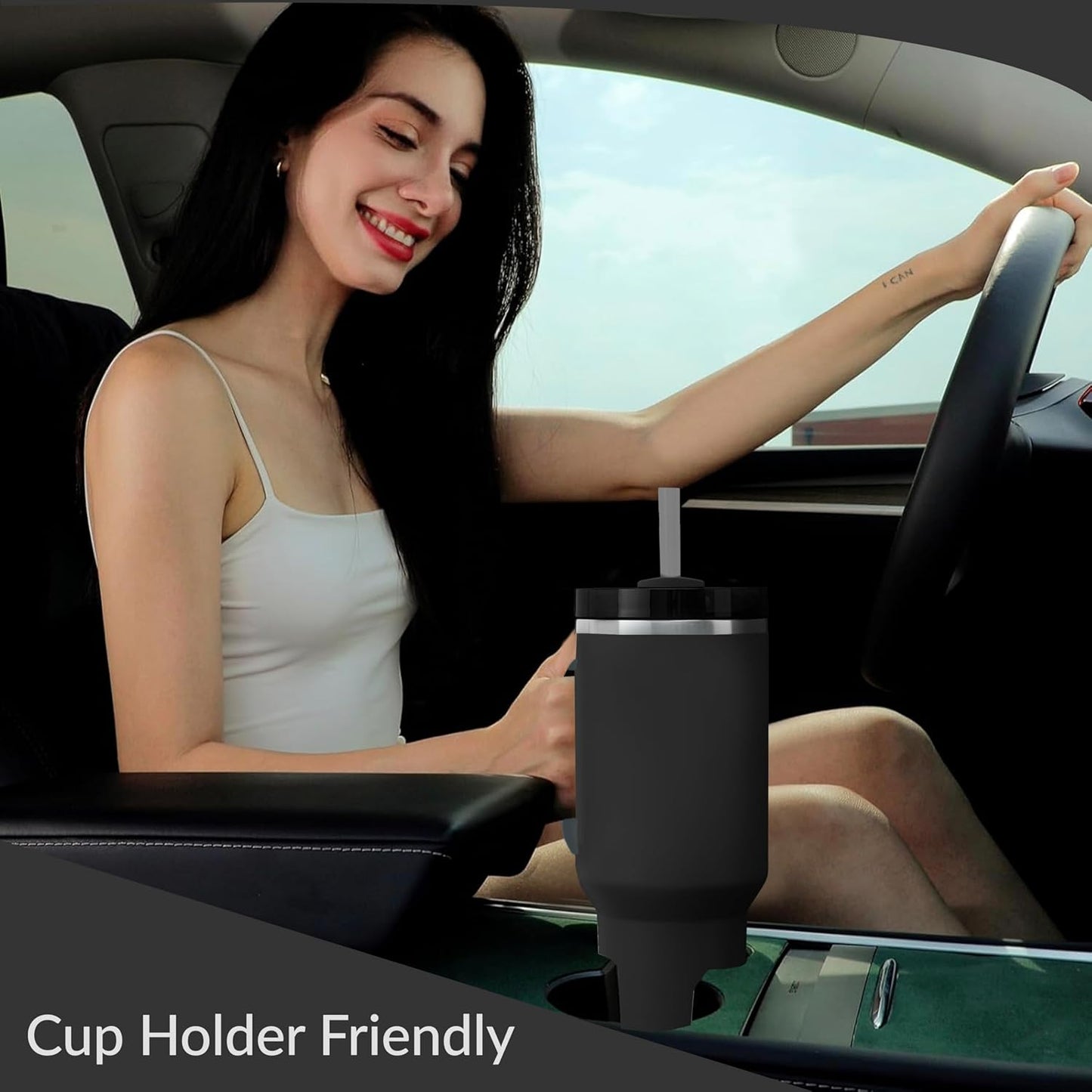Premium 40oz Tumbler with Handle & Straw – Leakproof Stainless Steel Travel Mug – Vacuum Insulated Cup for Hot & Cold Drinks – Dishwasher Safe, Reusable, Travel Friendly – 𝗘𝗣𝗜𝗦𝗘𝗡𝗧