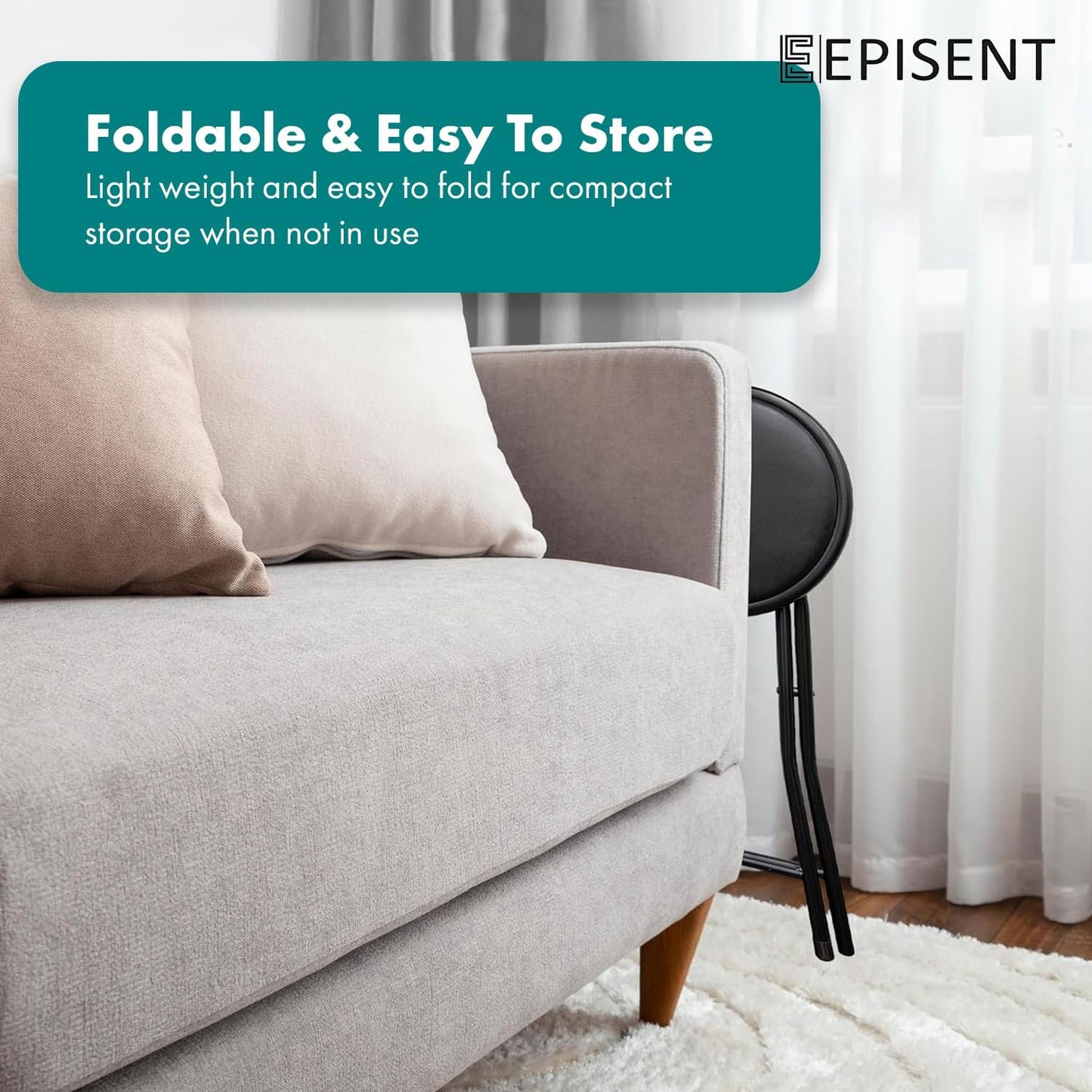 EPISENT Folding Stool - Padded High Stool for Home, Breakfast, Office, Kitchen, Desk, Bar