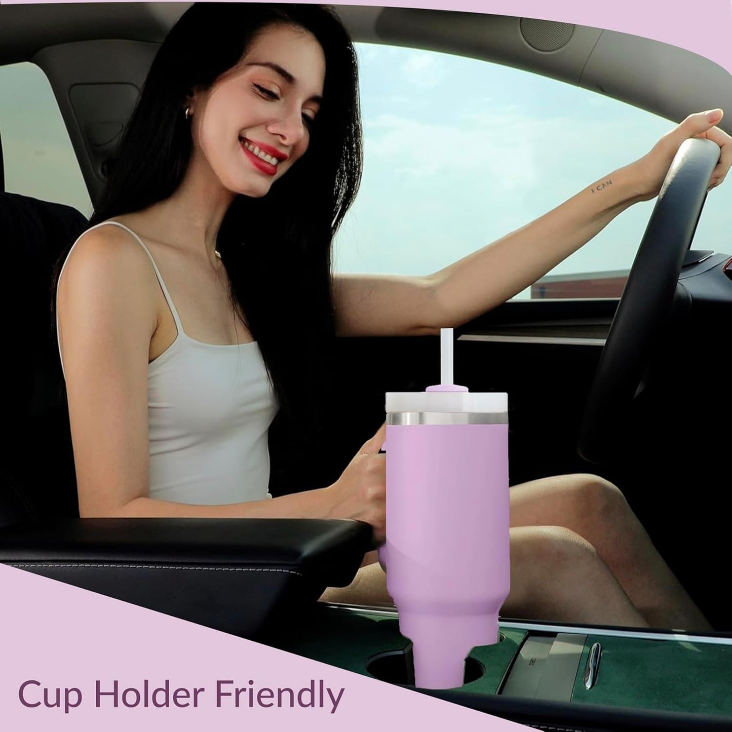 Premium 40oz Tumbler with Handle & Straw – Leakproof Stainless Steel Travel Mug – Vacuum Insulated Cup for Hot & Cold Drinks – Dishwasher Safe, Reusable, Travel Friendly – 𝗘𝗣𝗜𝗦𝗘𝗡𝗧
