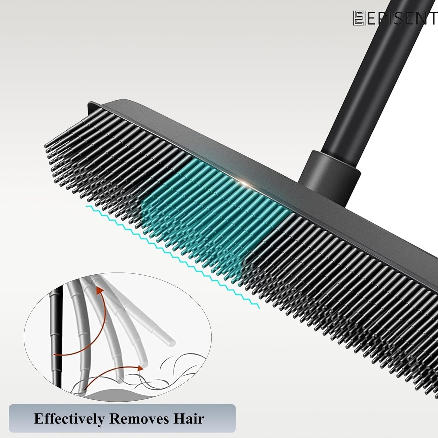 EPISENT Extendable Rubber Broom with Soft Bristles Perfect for Indoor Floor Sweeping, Carpet Cleaning & Pet Hair Removal Squeegee Edge for Wet & Dry Use Sturdy Handle