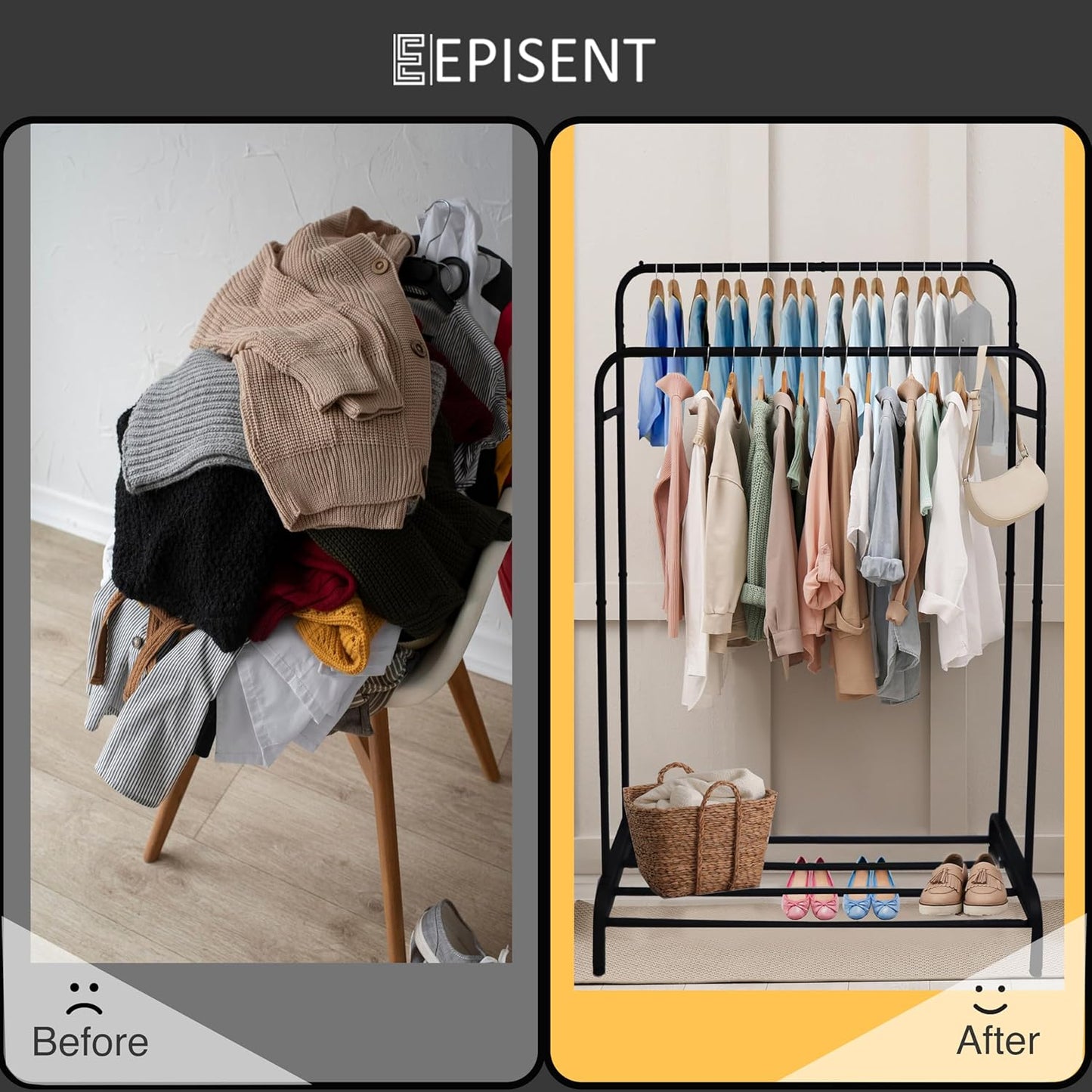 EPISENT Clothes Rail | Multifunctional 110x55x150cm Rack for Bedroom | Metal Hanging Rail with Minimalist Design | Clothing Racks for Hanging Clothes
