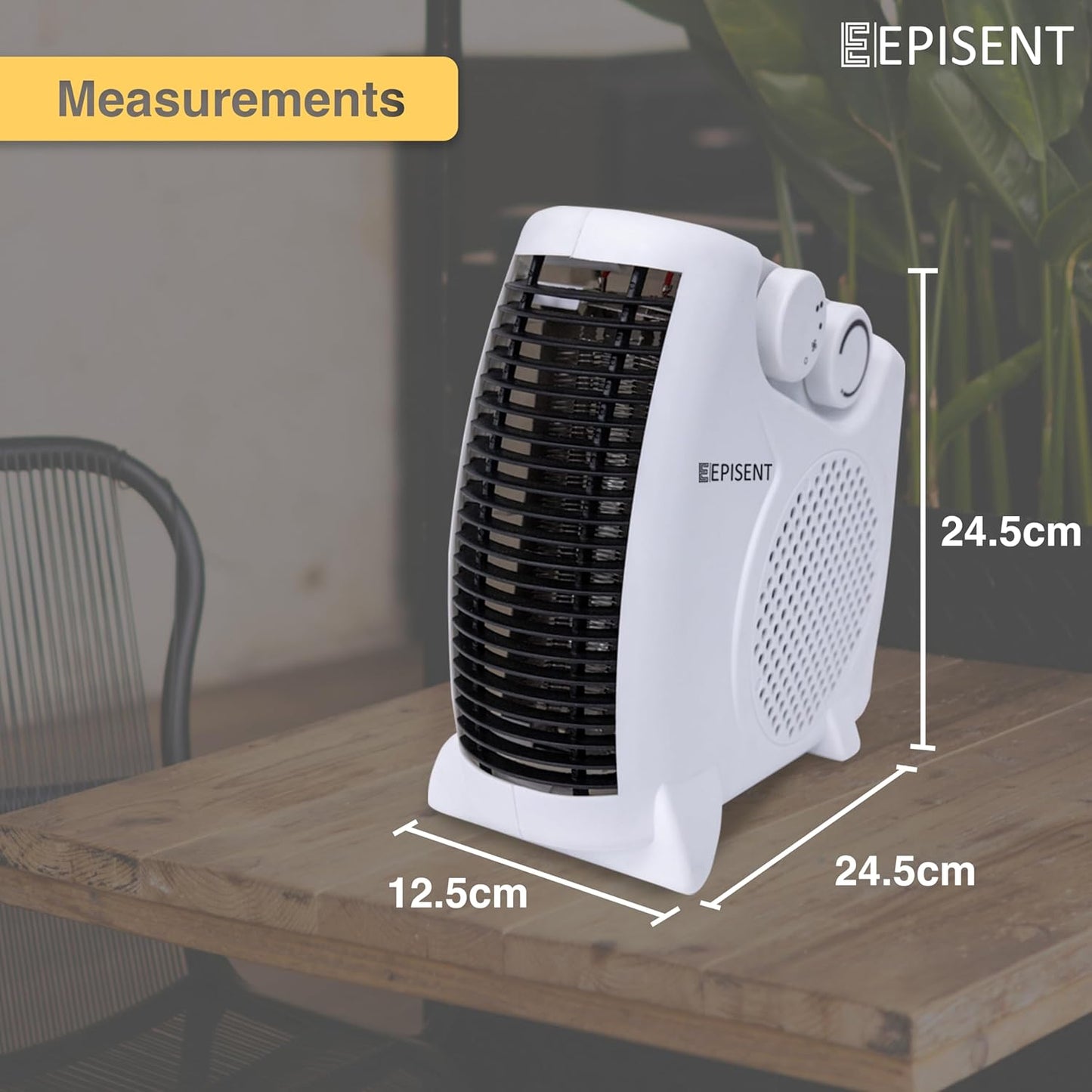 EPISENT Portable Fan Heater with Cool Air Function - Used Upright or Flat, Safety Cut Out - 2 Heat Settings 1000/2000W - Electric Heater for Home with Variable Thermostat (Fan Heater and Cooler)