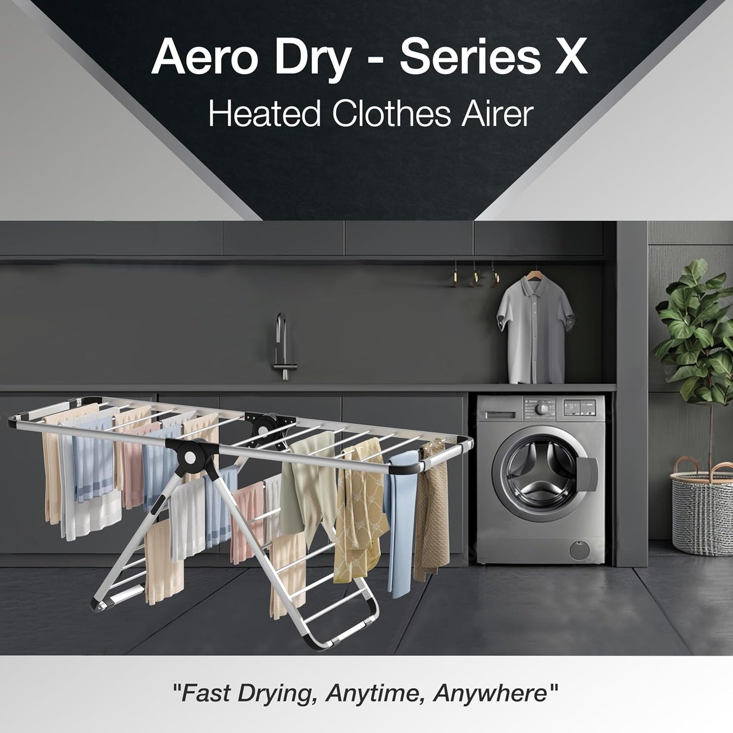 EPISENT Aero Dry Series X Electric Heated Clothes Airer | 26 Heated Rails with 9H Timer & Touch Control Panel | Fast, Energy-Efficient Drying Solution for Laundry