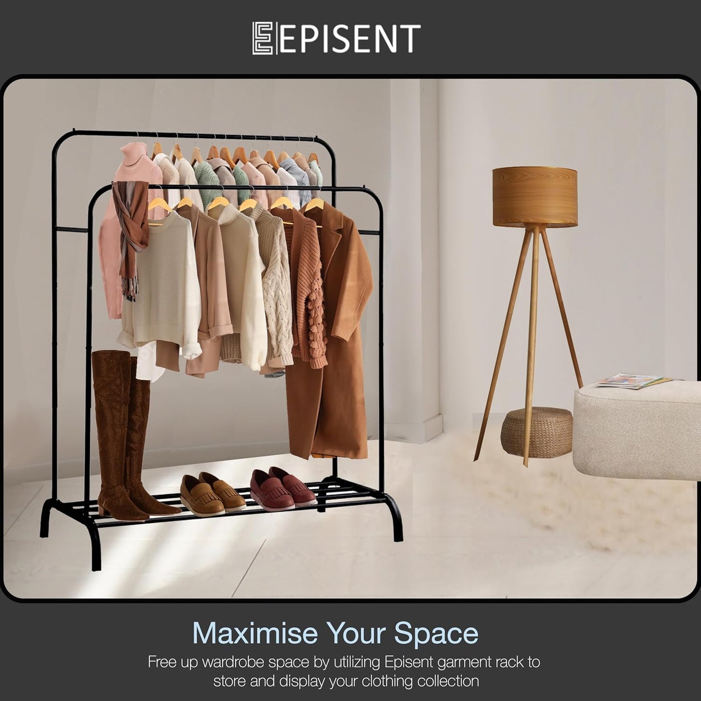 EPISENT Clothes Rail | Multifunctional 110x55x150cm Rack for Bedroom | Metal Hanging Rail with Minimalist Design | Clothing Racks for Hanging Clothes
