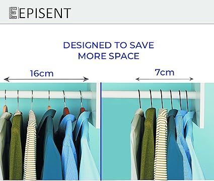 Episent Wooden Hangers | Strong Natural Wood | Non-Slip Trouser Bar & Shoulder Notches | 360째 Swivel Hook | Durable Wardrobe Space Saver | Suitable for Coat, Jacket, Suit, Jumper and More.