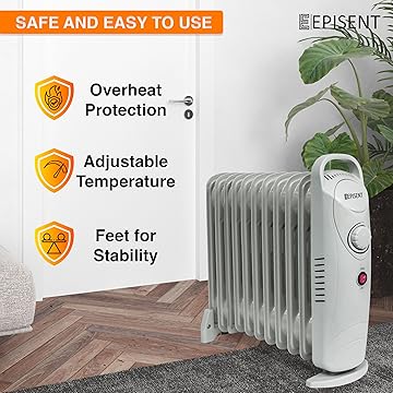 EPISENT 11 FINS Oil Filled Radiator  Portable Electric ??? ?????? with Adjustable Thermostat, Overheat Protection & Carry Handle  Energy-Efficient Heater for Home, Office & Any Room - Hover