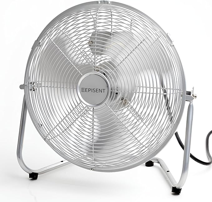 EPISENT High Velocity Chrome Floor Fan – Adjustable Tilt, 3-Speed Settings, Heavy-Duty Metal Design for Bedroom, Gym, Office & Home Use – Powerful Air Circulation