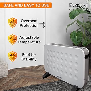 EPISENT Electric Convector Heater with 3 Adjustable Heat Settings(750W/1250W/2000W), Overheat & Tip-Over Protection - Freestanding, Silent Operation, Portable, Ideal for Home/Office (DESIGN, WHITE)