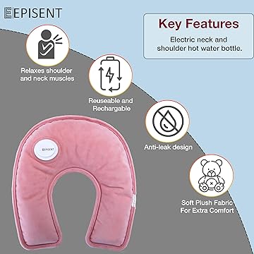 EPISENT Electric Hot Water Bottles - Rechargeable, Soft & Cosy Water Bag - Lower Back, Stomach & Hand Warmer - Wearable Electric Warmer - Pain Relief Bag