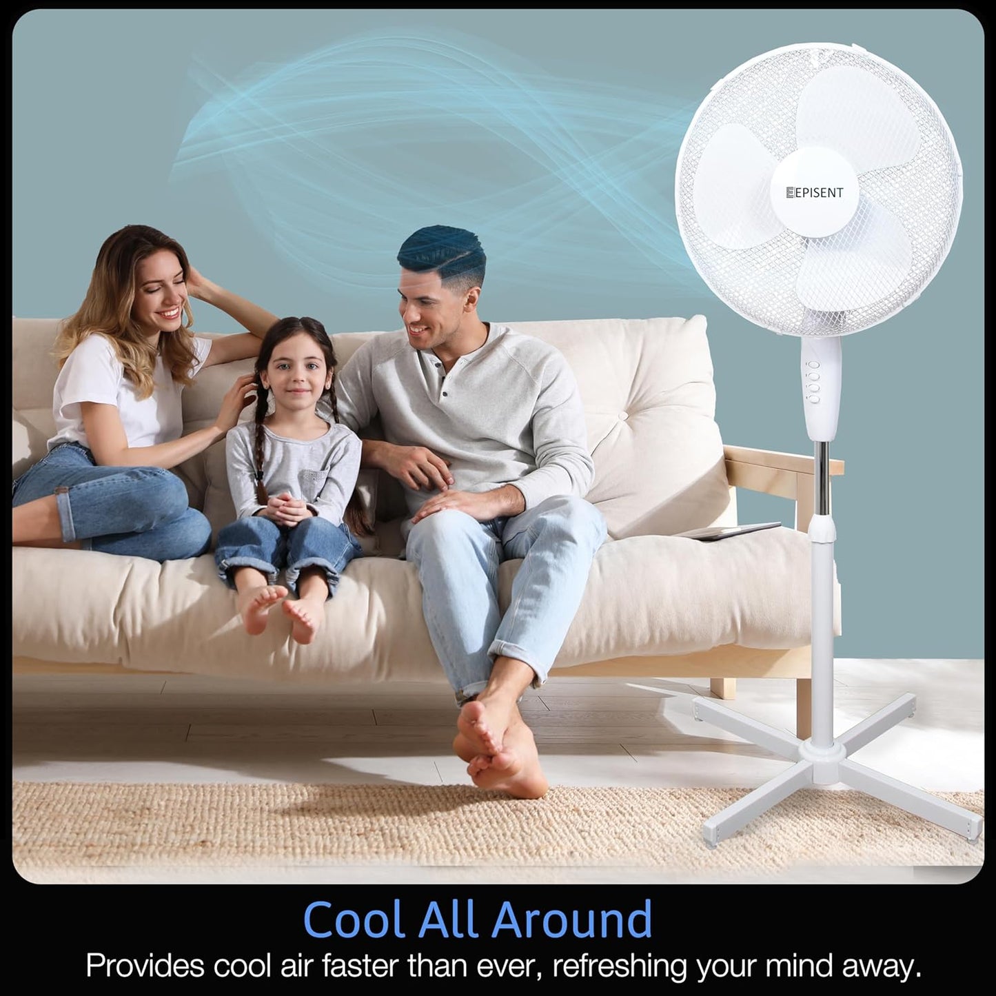 EPISENT 16-Inch Pedestal Fan | Electrical Cooling Fan | Adjustable Height, Oscillating & Manual Head Pivot | 3 Speed Options | Home, Office, Bedroom Use