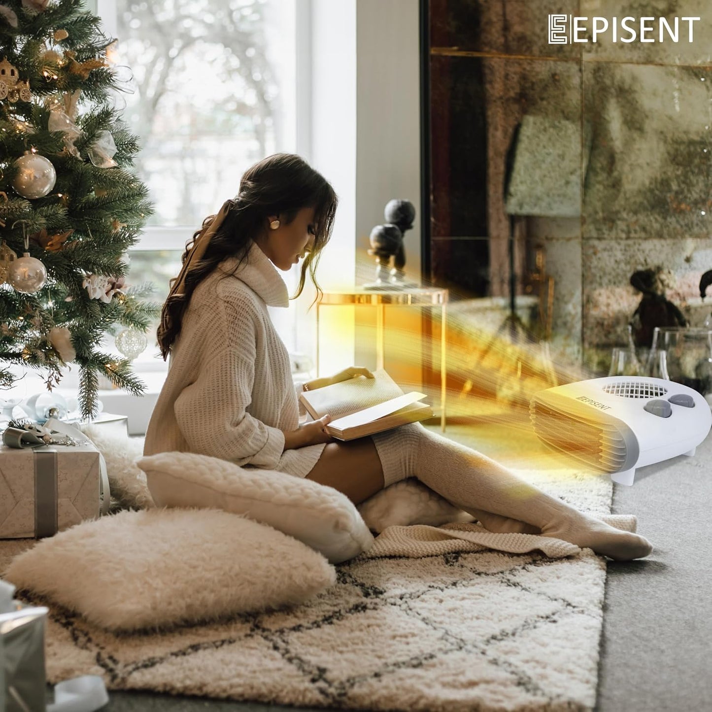 Episent Portable Fan Heater - Heat Settings & Adjustable Thermostat - 2 Heat Settings 1000/2000W - Cool Air Function & Thermal Cut-Out Device - Perfect for Home and Office (FLAT BED HEATER)