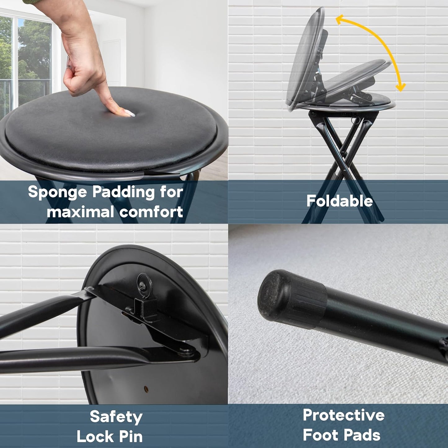 EPISENT Folding Stool - Padded High Stool for Home, Breakfast, Office, Kitchen, Desk, Bar