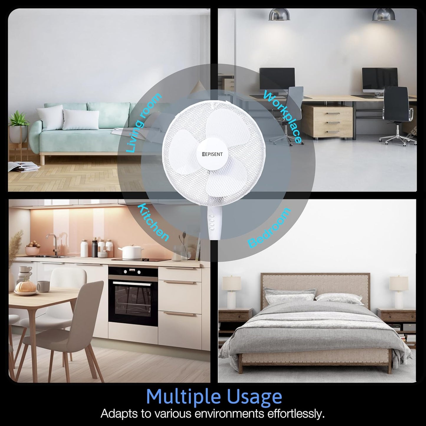 EPISENT 16-Inch Pedestal Fan | Electrical Cooling Fan | Adjustable Height, Oscillating & Manual Head Pivot | 3 Speed Options | Home, Office, Bedroom Use