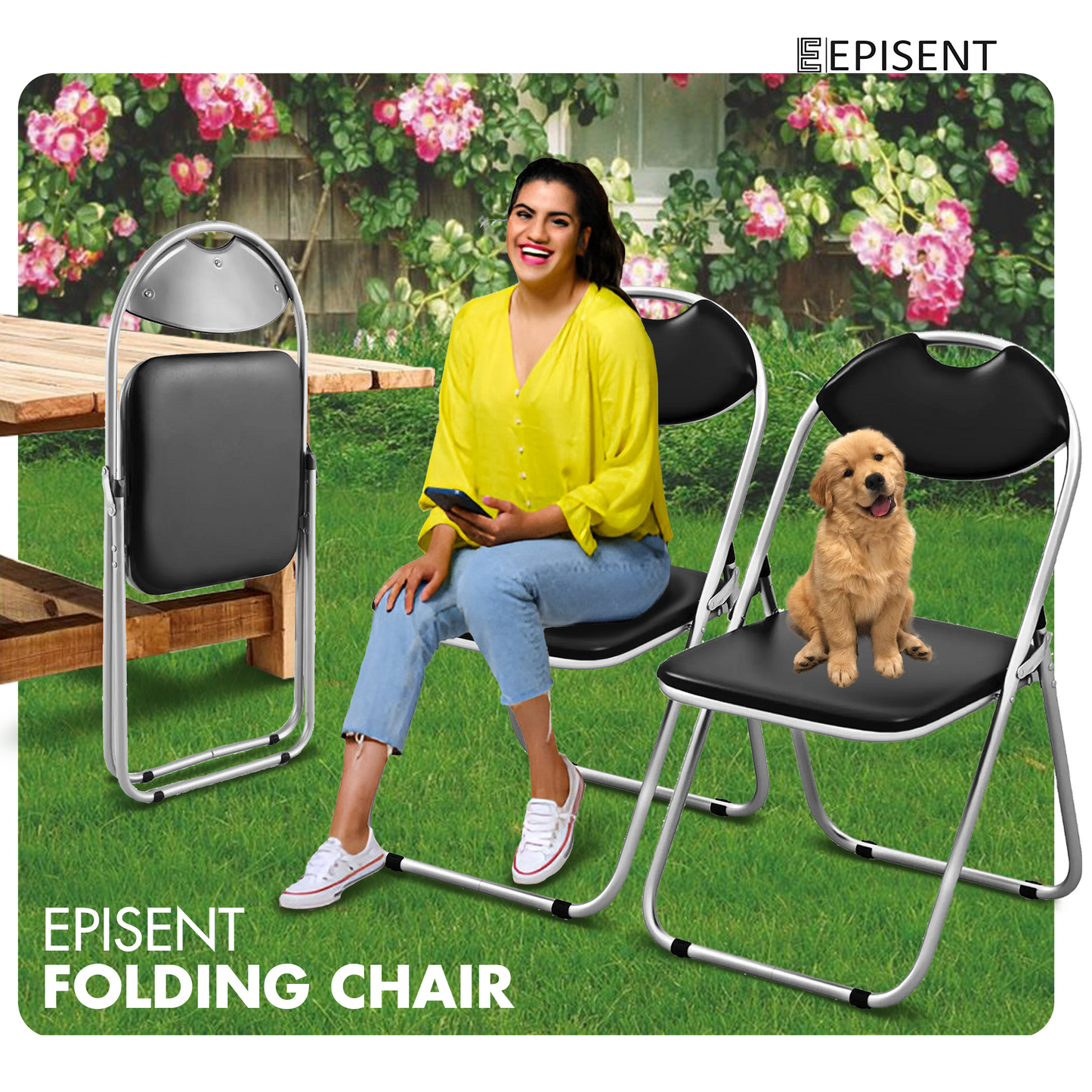 EPISENT Folding Chair Paris Faux Leather Chair Home Office Dining - Bedroom Seating - Foldable For Easy Storage - Dressing Table - Comfortable Foldable Chairs For Desk