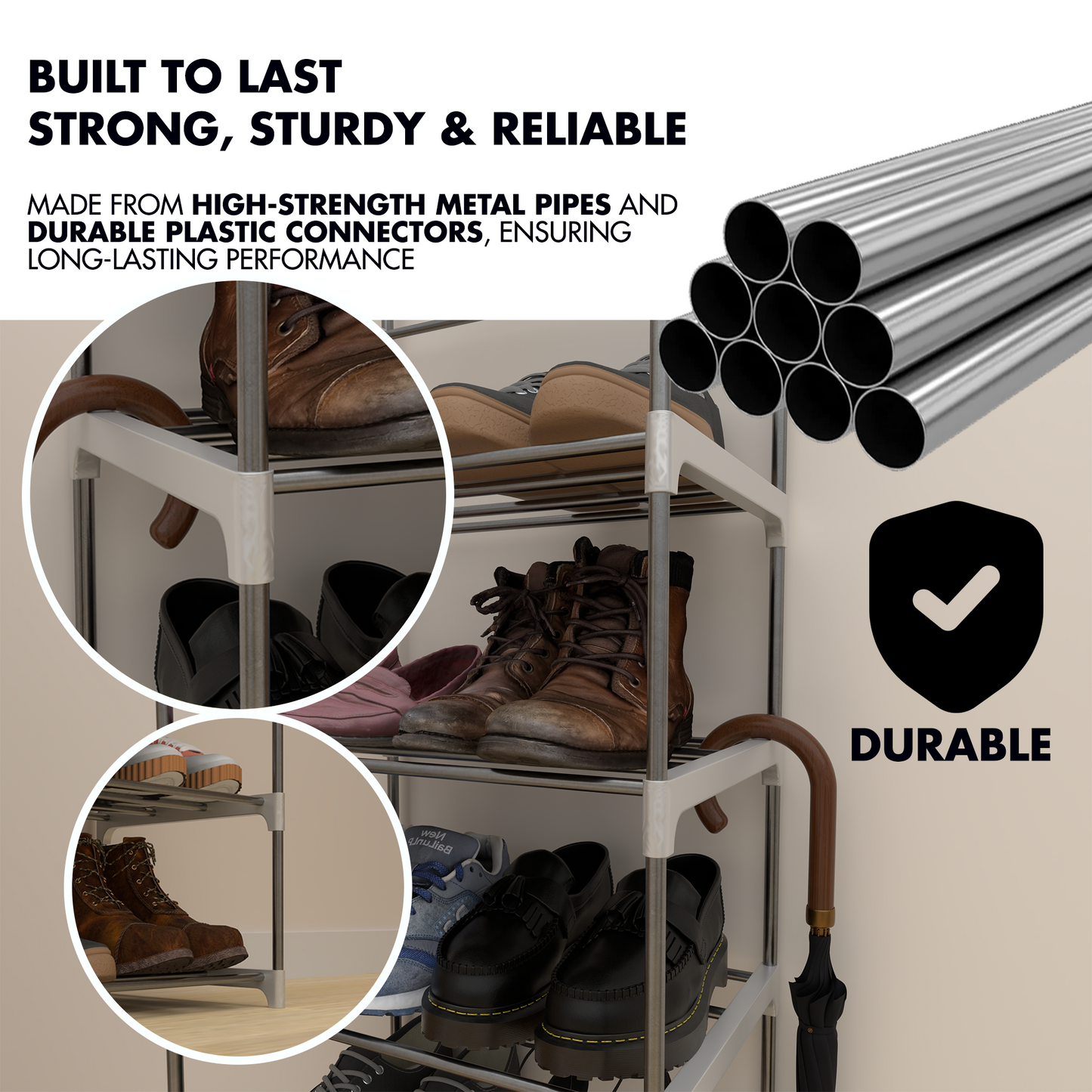EPISENT 3 Tier Shoe Storage Rack – Space Saving Shoe Standing Tower – Durable And Stable – Waterproof