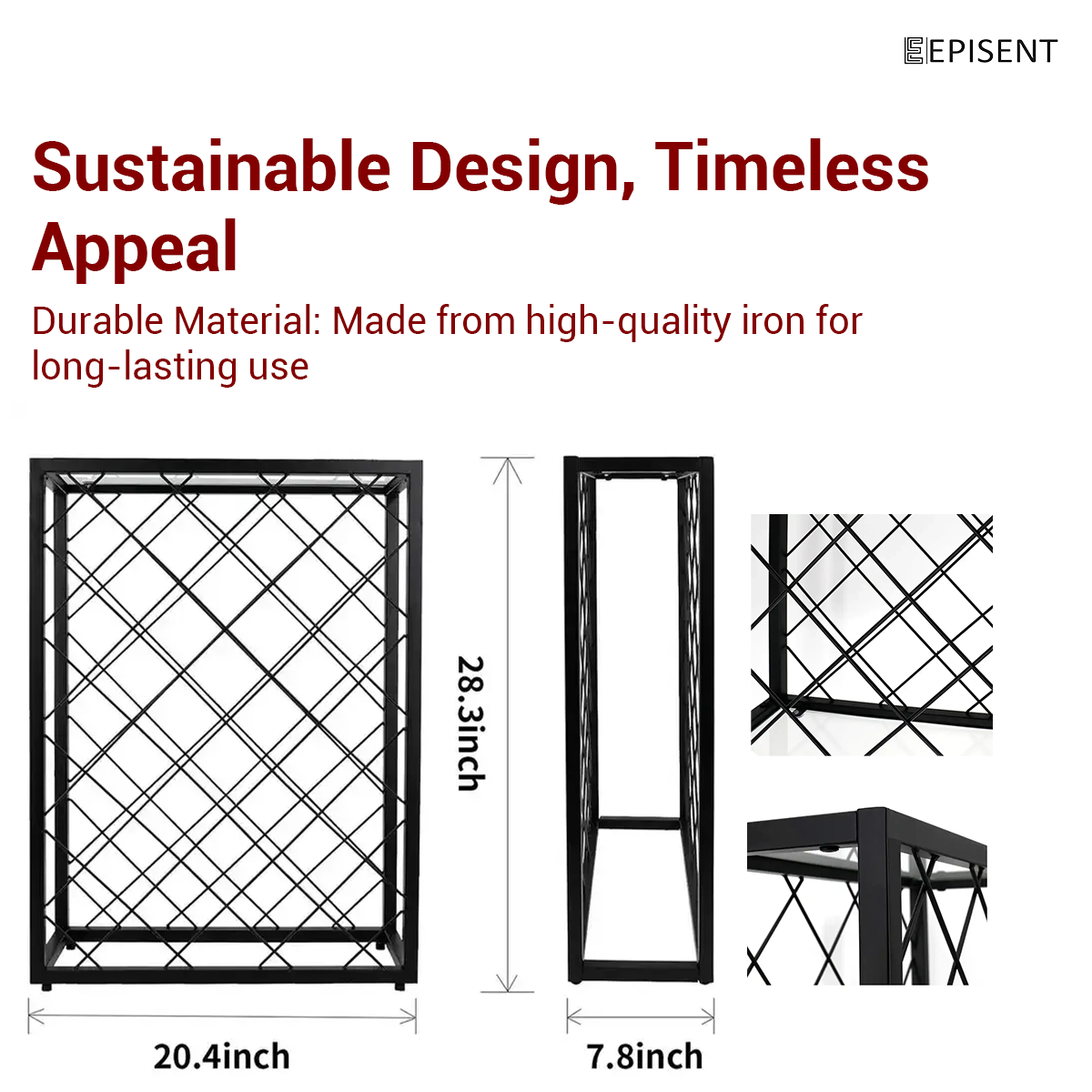 EPISENT | 32 Bottle Wine Rack | Free Standing | Black Metal Wine Rack | Stand for Bottle Storage Contemporary Black Powder Coated Design (32 BOTTLE WINE RACK