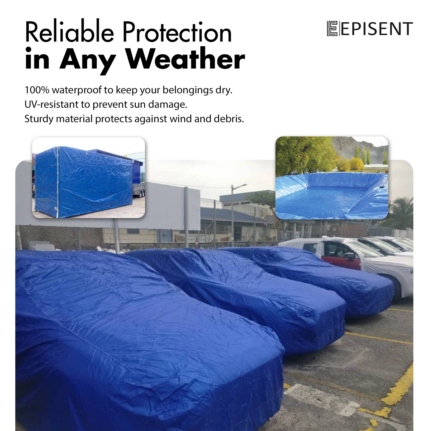 EPISENT - Blue Tarpaulin Waterproof Furniture Caravan Cover Sheet Multipurpose - Heavy Duty Blue Tarpaulin - UV Resistant Multi-Purpose Polythene Woven Ground Sheet for Outdoor Protection"